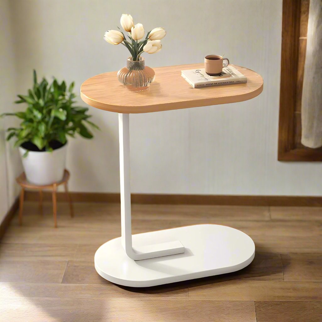 C Shaped Side Table  | White Multipurpose Table for Snacks, Small Workspaces & Space | Efficient Design