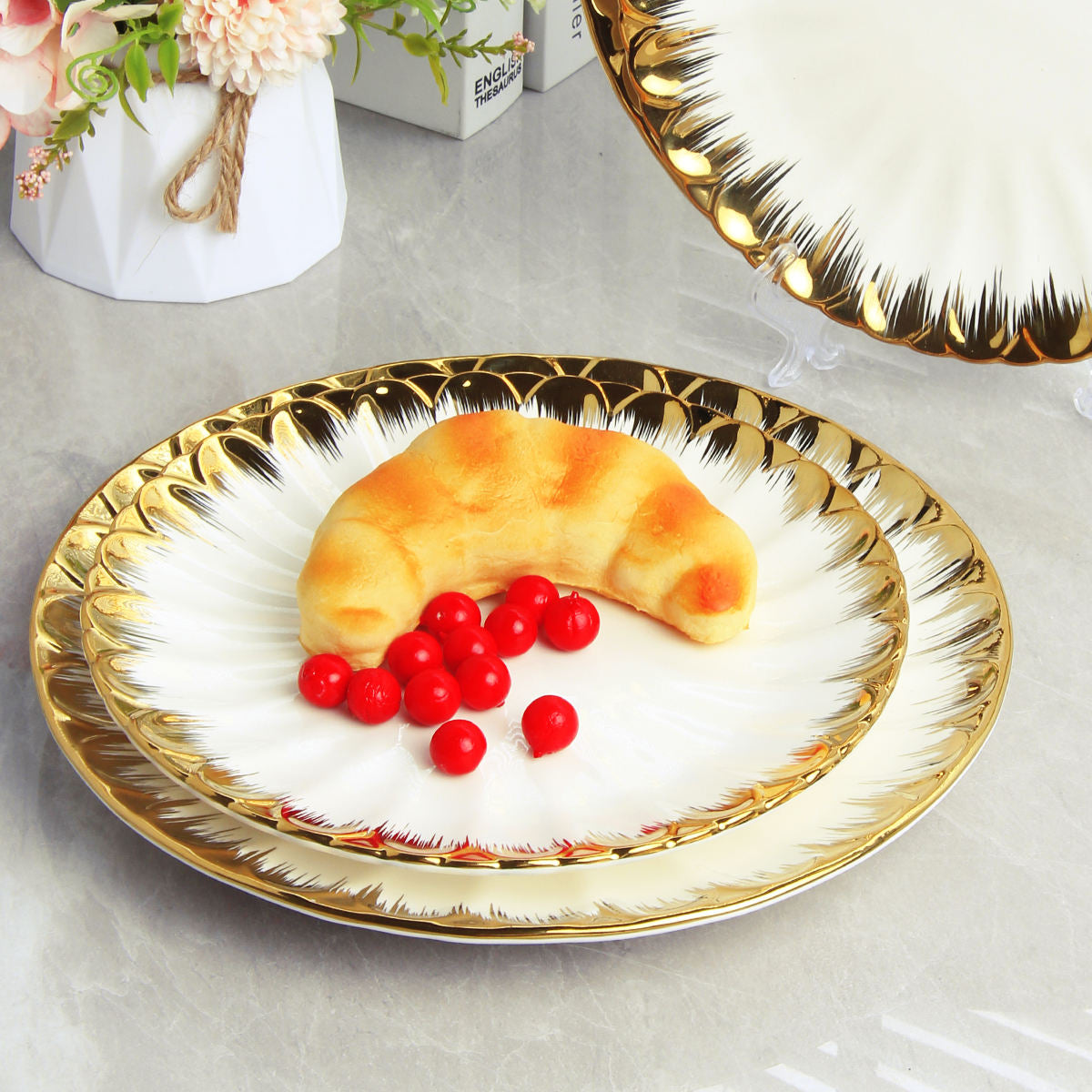 Ceramic Shell Gold Details Dinner Plate | 10.24 inch |6 Pieces Set