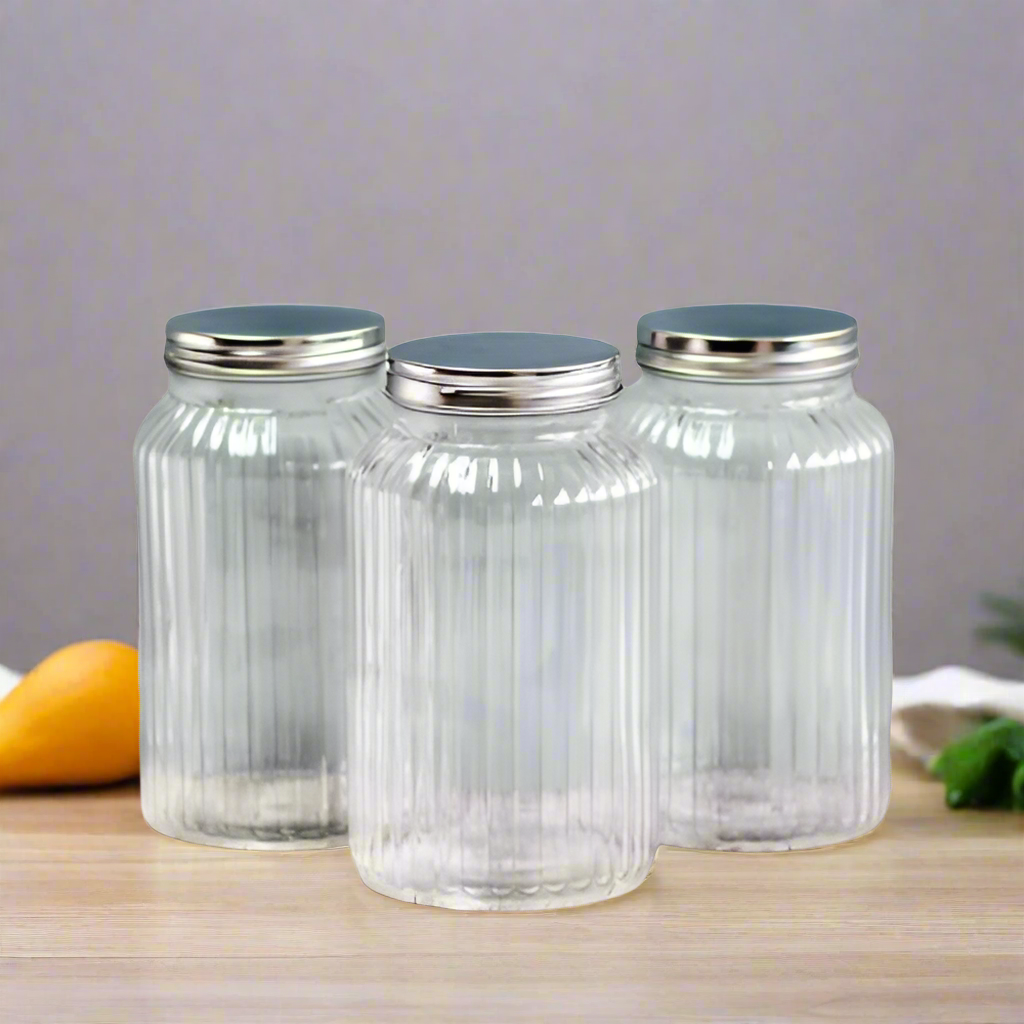 3pcs  Set Clear Glass Storage Jars With Tin Lid 1000ml | Dry goods and kitchen ingredients