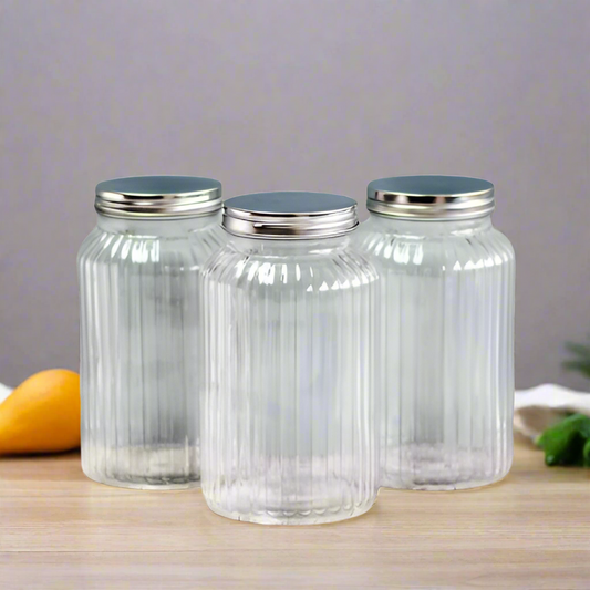 3pcs  Set Clear Glass Storage Jars With Tin Lid 1000ml | Dry goods and kitchen ingredients