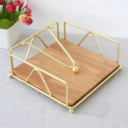 Luxury Metallic Serviette Holder with Bamboo Base | Elegant Napkin Organizer