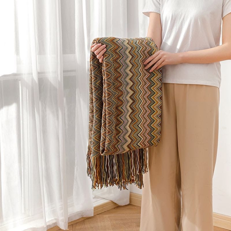 Bohemian Dream Knitted Throw Blanket with Tassels