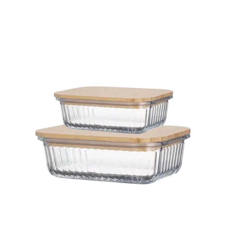 3pcs Heavy Duty Ribbed Borosilicate Glass Food Storage Containers