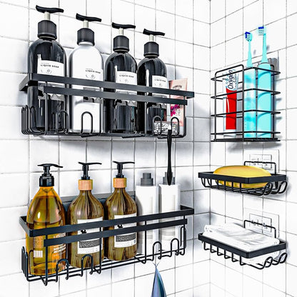 Stainless Steel – Space-Saving 5pc Bathroom Organizer Set Shower Caddies & Soap Holders