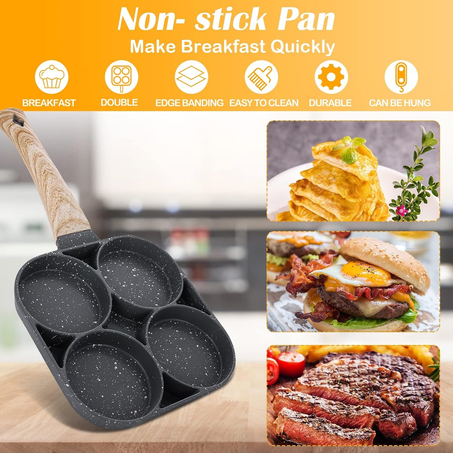 Nonstick 4 Slot Design Frying Pan | Perfect for Eggs, Pancakes | Perfect for Breakfast, Lunch, Snack Prep