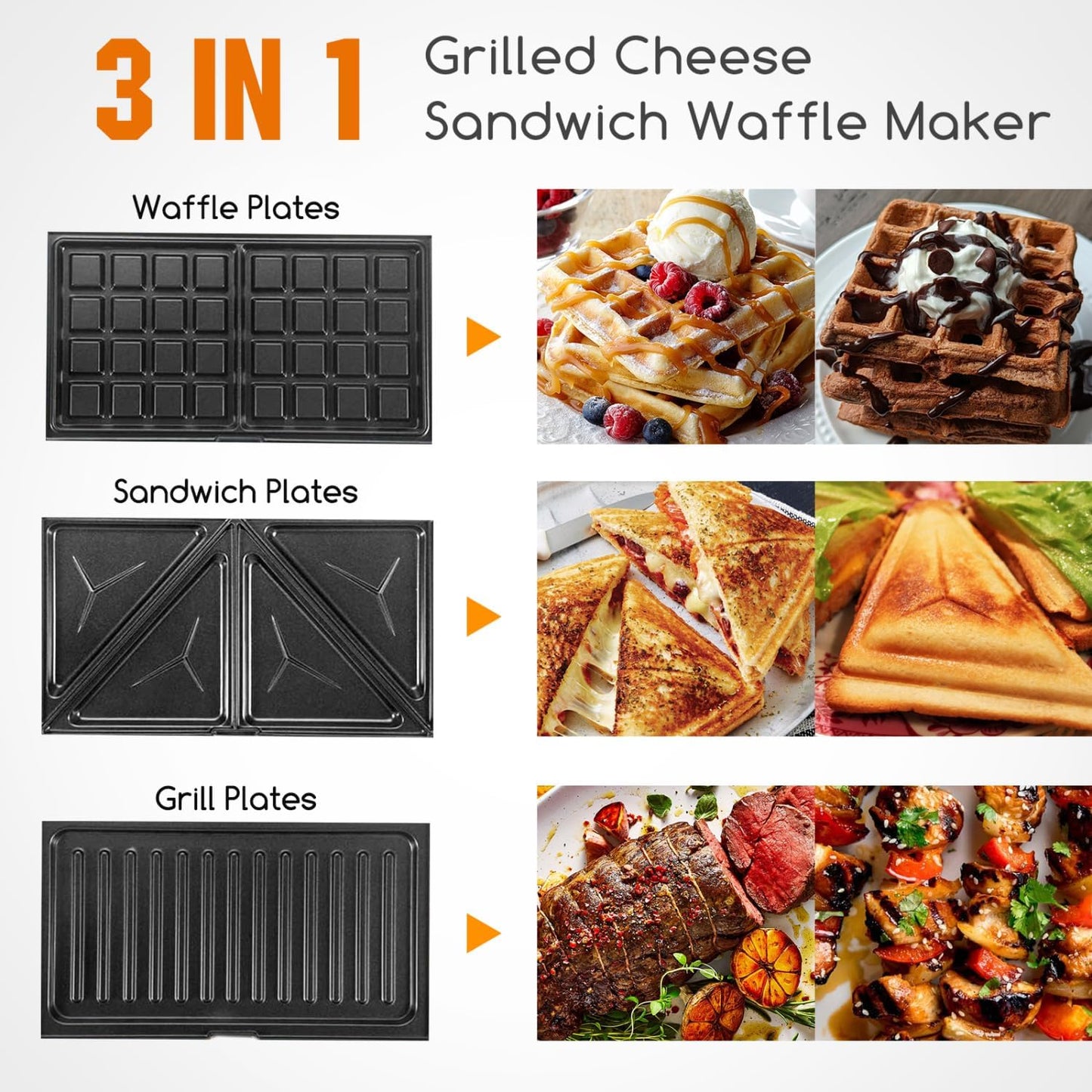 3 in 1 Sandwich Maker – Sandwich, Waffle, and Grill Combo