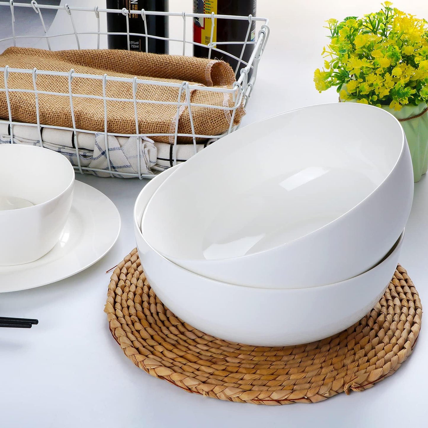 9 inch White Ceramic Round Dessert  | Salad Serving Bowl | One Piece High Quality Serveware