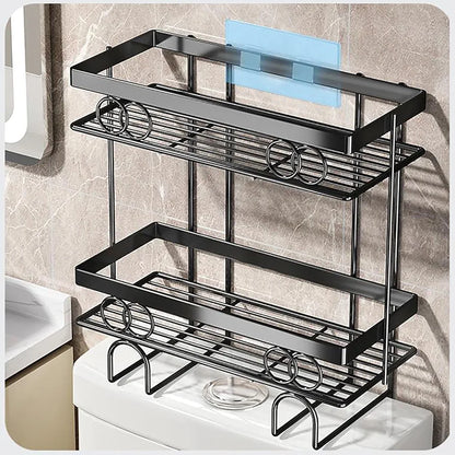 Metallic  Space-Saving Versatile Toilet/Bathroom Storage Rack Organizer – Black, Gold, Pink, White – 34cm x 15cm x 16cm