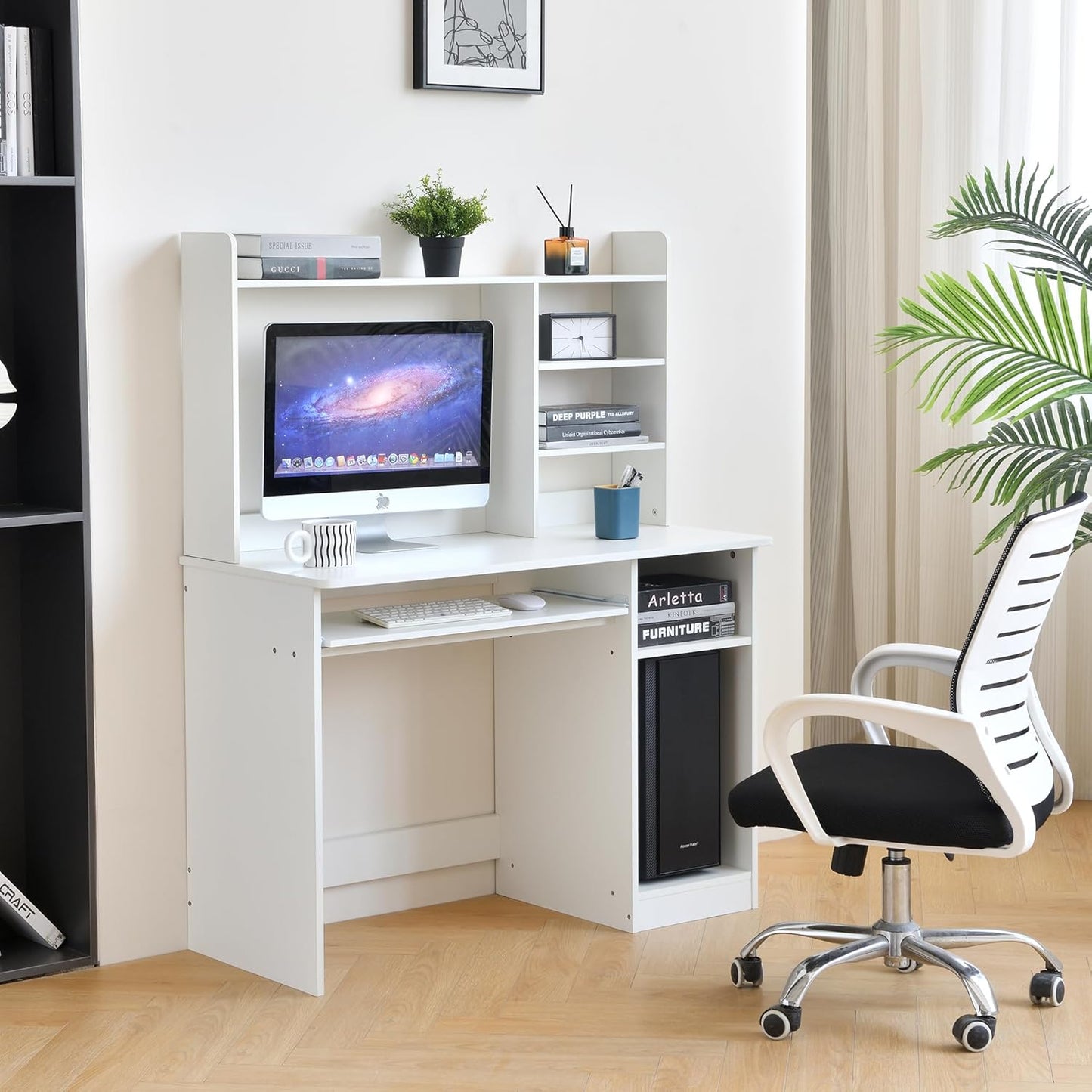 Multifunctional Computer Desk with Shelves, Drawer, and Cabinet – Space-Saving Study Office Desk