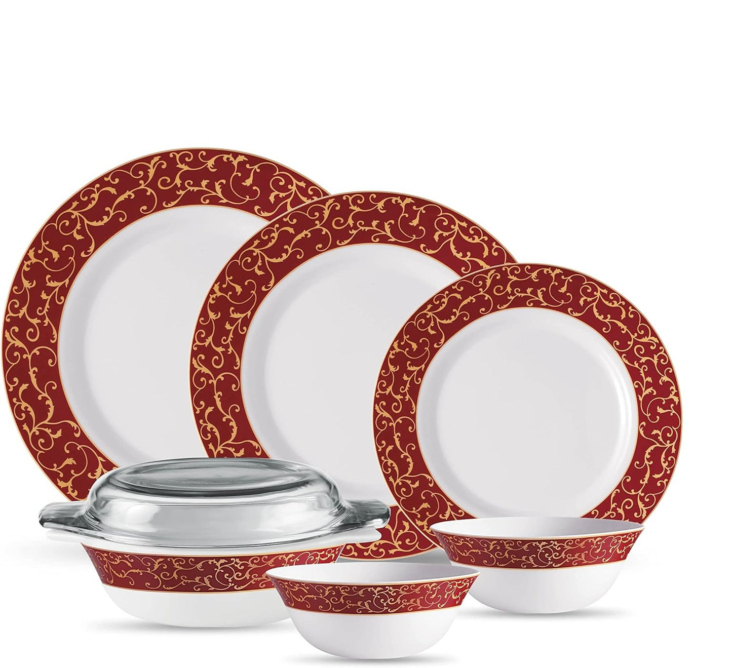 32pcs Sovrana Dinner Set | Anassa Red | Elegant Porcelain Dining Set | Complete Dinnerware for Stylish Dining