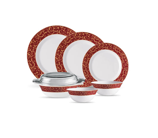 32pcs Sovrana Dinner Set | Anassa Red | Elegant Porcelain Dining Set | Complete Dinnerware for Stylish Dining