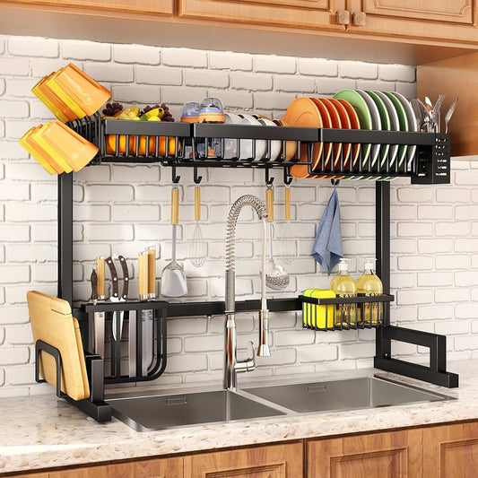 Over the Sink Rack Dish Drainer  | 85 cm | Black | Ideal For Drying Dishes, Utensils, & Other Items Directly Over The Sink