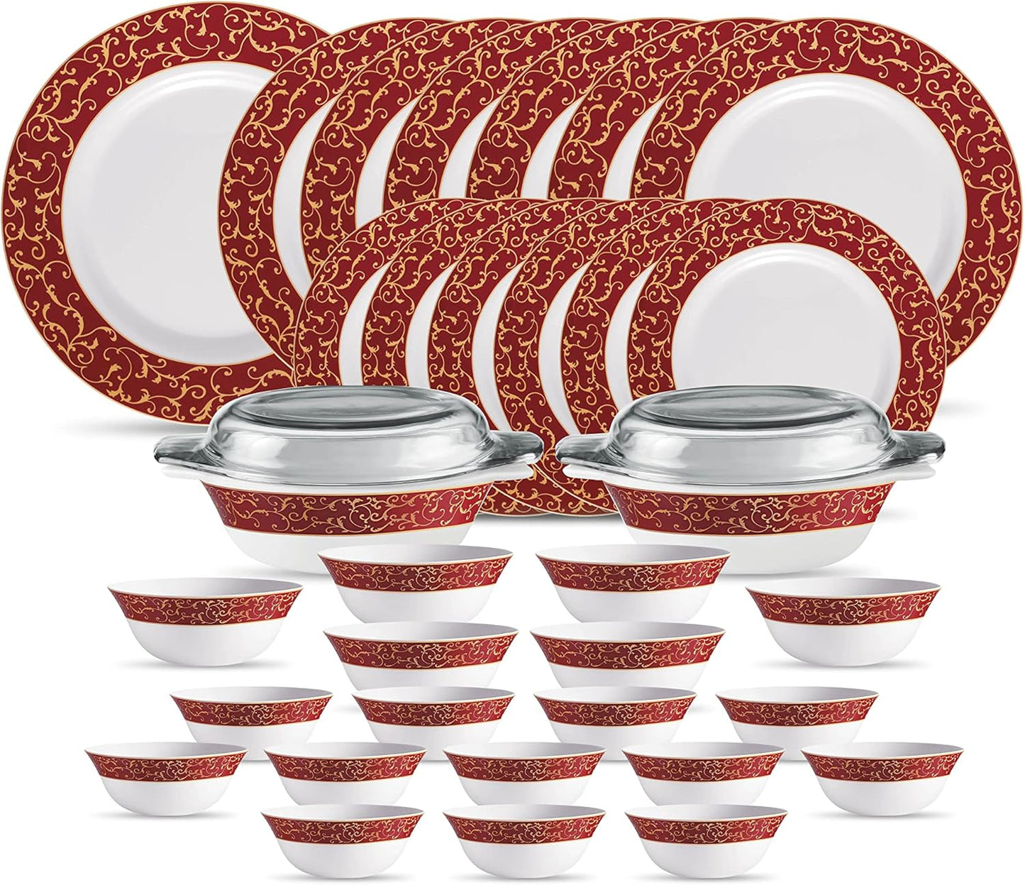 32pcs Sovrana Dinner Set | Anassa Red | Elegant Porcelain Dining Set | Complete Dinnerware for Stylish Dining