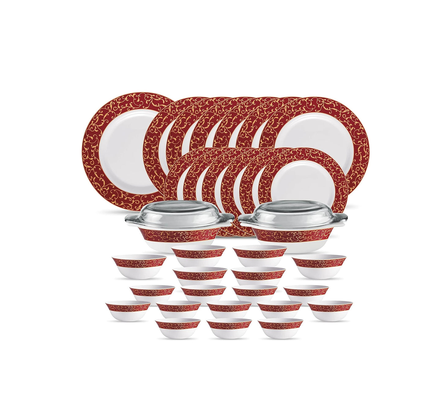 32pcs Sovrana Dinner Set | Anassa Red | Elegant Porcelain Dining Set | Complete Dinnerware for Stylish Dining