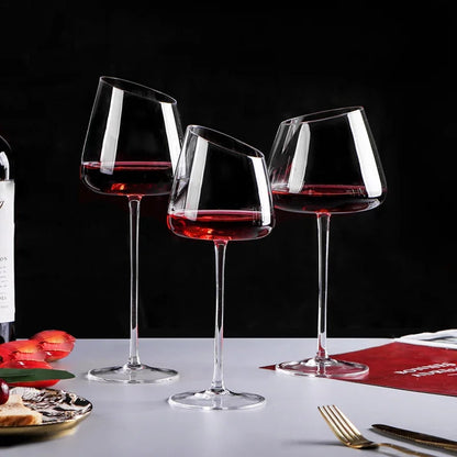 2pc Slanted Crystal Wine Glass Set – 350ml Medium Capacity Elegant Glassware