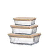 3pcs Heavy Duty Ribbed Borosilicate Glass Food Storage Containers