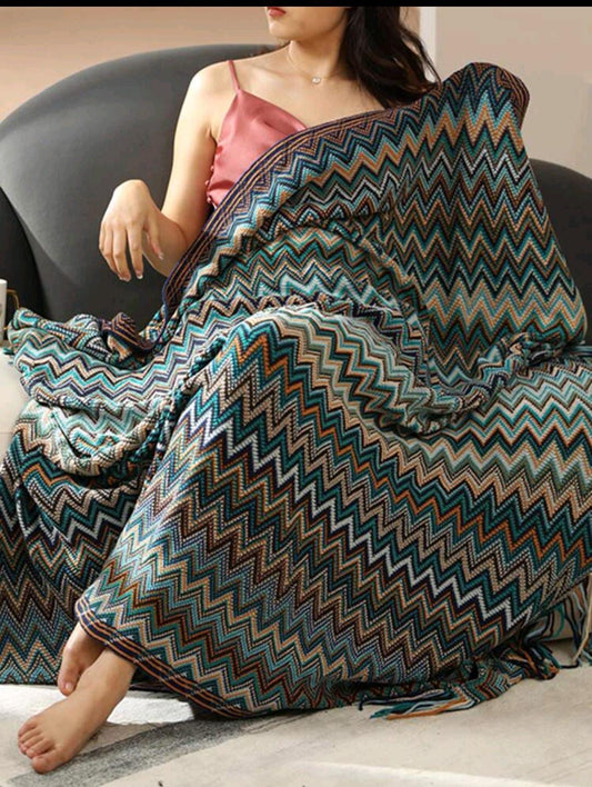 Bohemian Dream Knitted Throw Blanket with Tassels