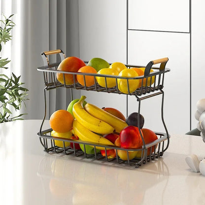 2 Tier Detachable & Portable Nordic Metallic Fruit, Vegetable Basket Rack | Multifunctional | Kitchen, Living Room, Dining Room, Living Room