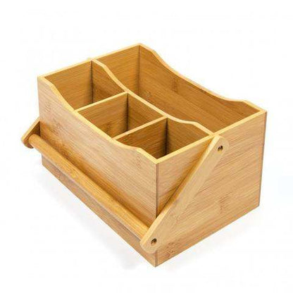 Portable Kitchen Cutlery Organizer with Handle | Bamboo Countertop Utensil Holder | 23x10x20cm