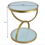 2 Tier Tempered Glass Side Table | Luxury Round Accent Table with Marble Top and Metal Frame | American Modern Style End Table for Living Room and Bedroom