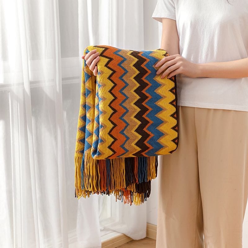 Bohemian Dream Knitted Throw Blanket with Tassels