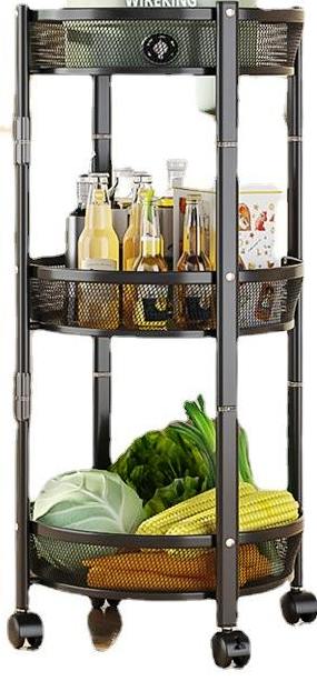 3 Tier Metallic Multipurpose Rotatable Vegetable & Fruit Rack | Foldable & Movable with Wheels | Black, White Finishes