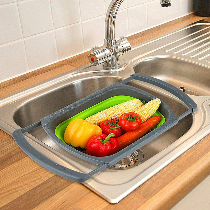 Rectangular Expandable Handles Collapsible Colander Drainer | Space-Saving, Adjustable, and Durable