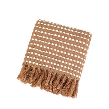 Cozy Knit Throw Blanket | Soft Acrylic in Light Brown & White | Generous 127x220cm Size for Ultimate Comfort