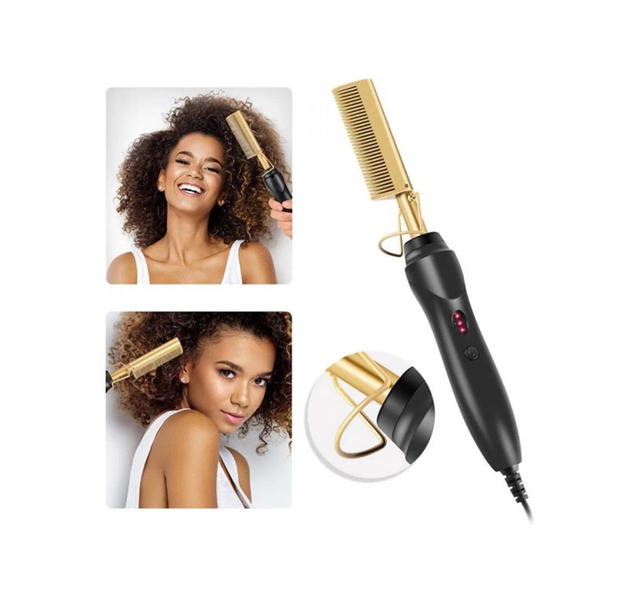 Gold Ceramic Professional Press Comb | Adjustable Heat Hair Straightening Comb for Natural Hair & Wigs