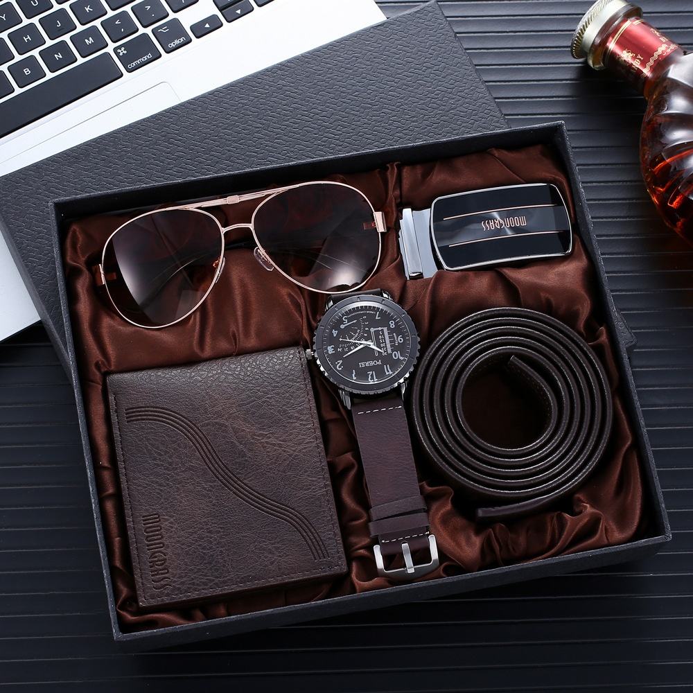 MoonGrass Men's Luxury Gift Set | Classic Watch, Leather Belt, Slim Wallet, UV Protection Sunglasses | Premium Men's Accessories Set