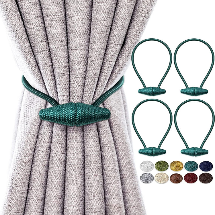 Magnetic Curtain Tiebacks (2pcs) | Handmade Decorative Drapes Weave Holdbacks | Strong, Rust-Proof Magnets