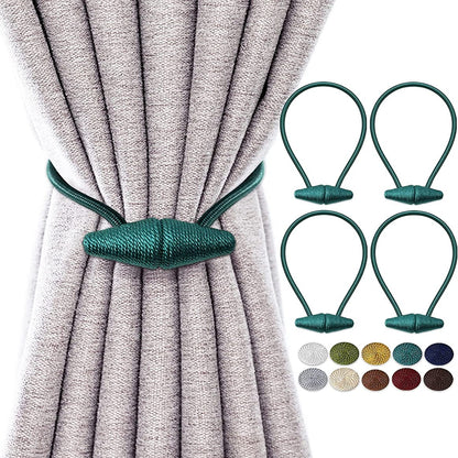 Magnetic Curtain Tiebacks (2pcs) | Handmade Decorative Drapes Weave Holdbacks | Strong, Rust-Proof Magnets