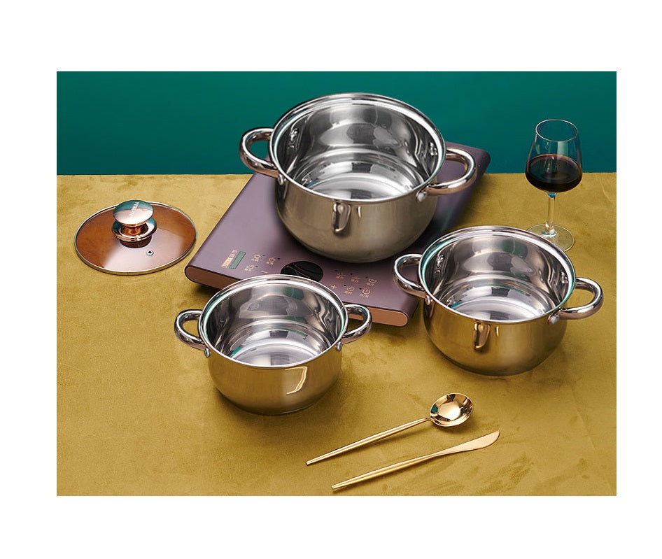 12 Piece Kaisavilla Stainless Steel Cookware Set | Induction Compatible | Thick Bottom & Marble Coating | K-Gold Plate Knob & Handle