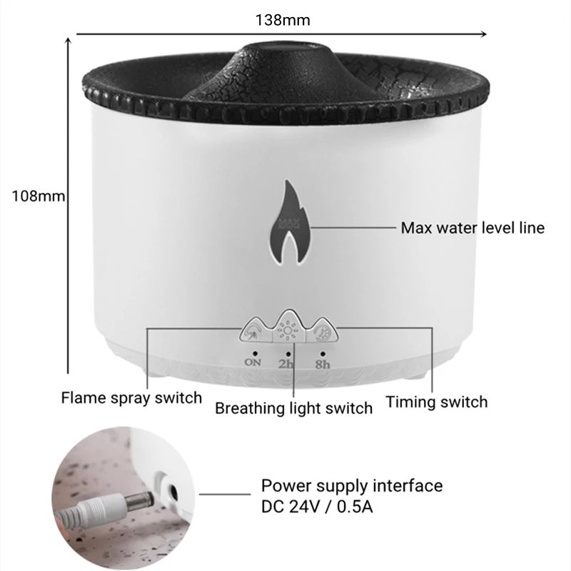 360ml Volcano 3D Flame Ultrasonic Aroma Diffuser | Fragrant Air Humidifier