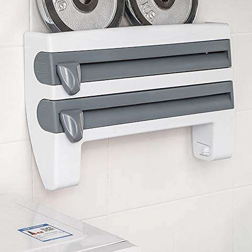 Wall Mount Triple Paper Dispenser for Plastic Wrap & Foil | BPA Free Kitchen Organizer | Available in Grey, Brown, Blue