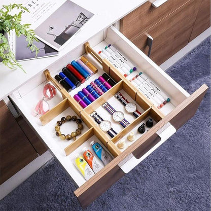 4 Set Bamboo Drawer Divider with Adjustable Length & Inserts | Waterproof, Easy to Install, Fits Standard Drawers