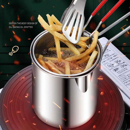 6in1 Stainless Steel Deep Frying Pot Set | 304 Stainless Steel Fryer with Basket, Oil Filter, Lid & Tongs | Perfect for French Fries, Tempura, and Pasta