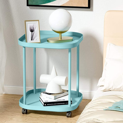 Double Layer Stools with Wheels | Plastic Storage Rack & Movable Coffee Table | MultiPurpose Bedside, Living Room, Sofa Table | Nordic Modern Design