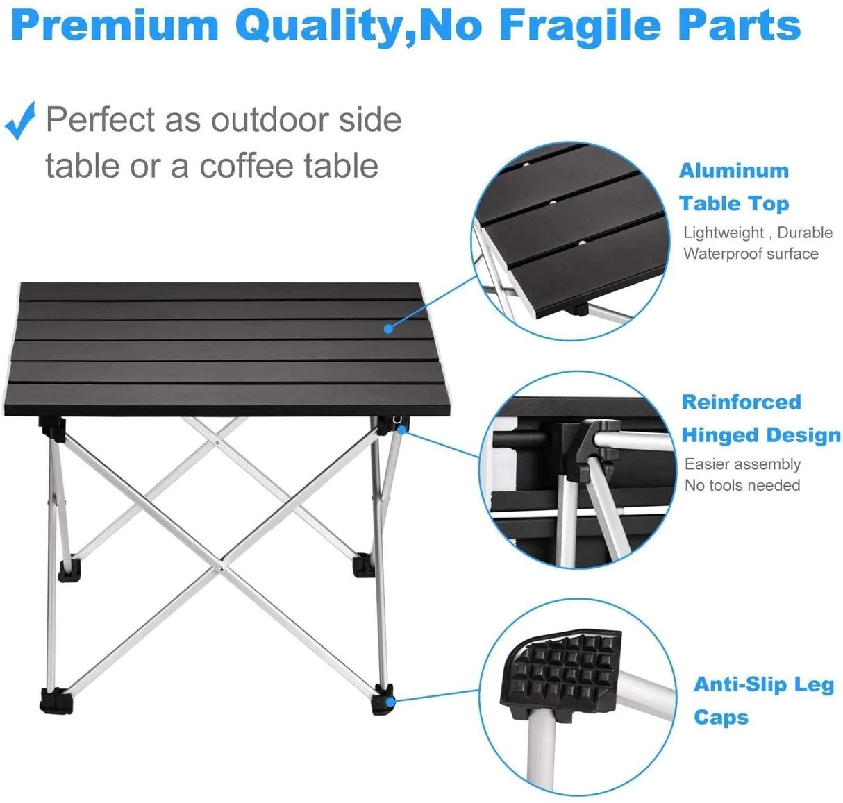 Foldable Top Notch Quality Mini Camping Tables | Aluminum Roll Up Picnic Table with Carry Bag | 58x42x38cm & 68x46x40cm