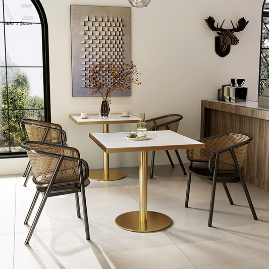 Nordic Dining Table | Modern Square Marble Top Golden Coffee Table | Luxury Design Life Luxury Dining Table Countertop Simple Cafe Dining Table