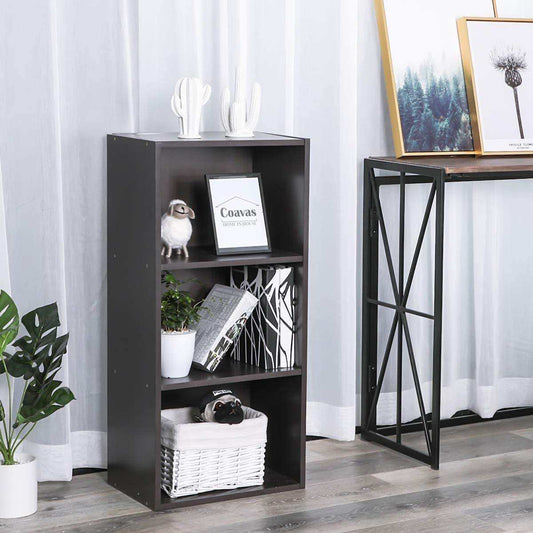 Black Organizer Stand | Open Wood Bookshelf Cabinet | 3 Story Modern Wooden Display Bookcase | Storage Shelving Unit