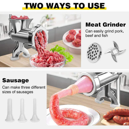 12 Inch Manual Meat Mincer / Grinder | Heavy Duty Stainless Steel | Ideal for Home and Commercial Use