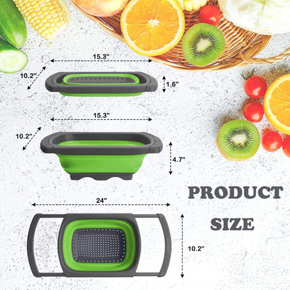 Rectangular Expandable Handles Collapsible Colander Drainer | Space-Saving, Adjustable, and Durable