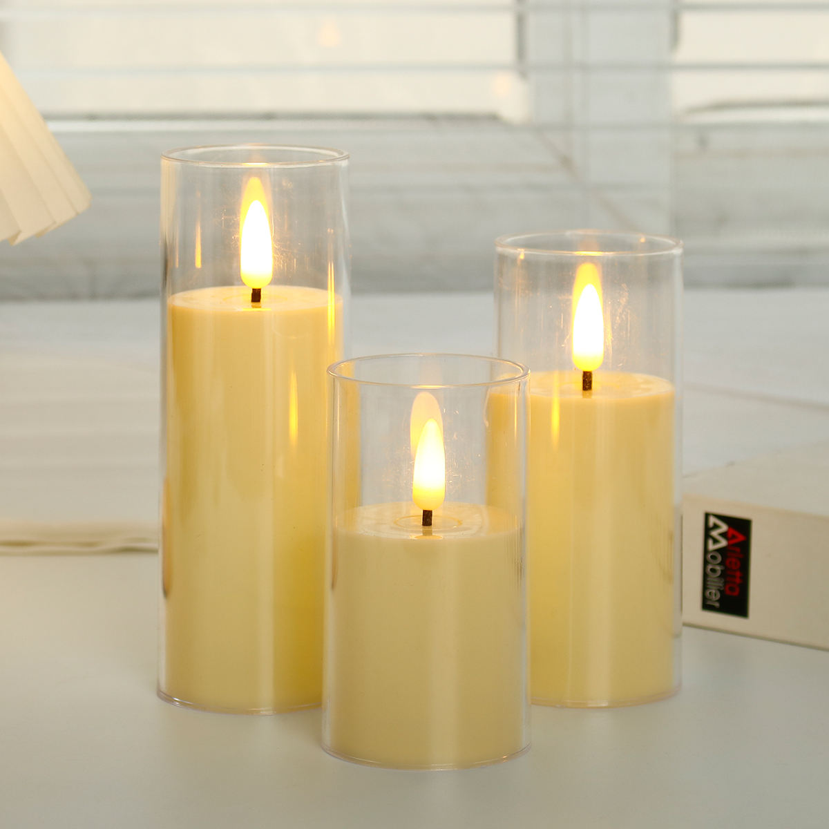 LED Candle Set (3pcs) with Flickering Light | Flameless Decorative Festive Candles | Ivory White | 15cm, 12.5cm, 10cm