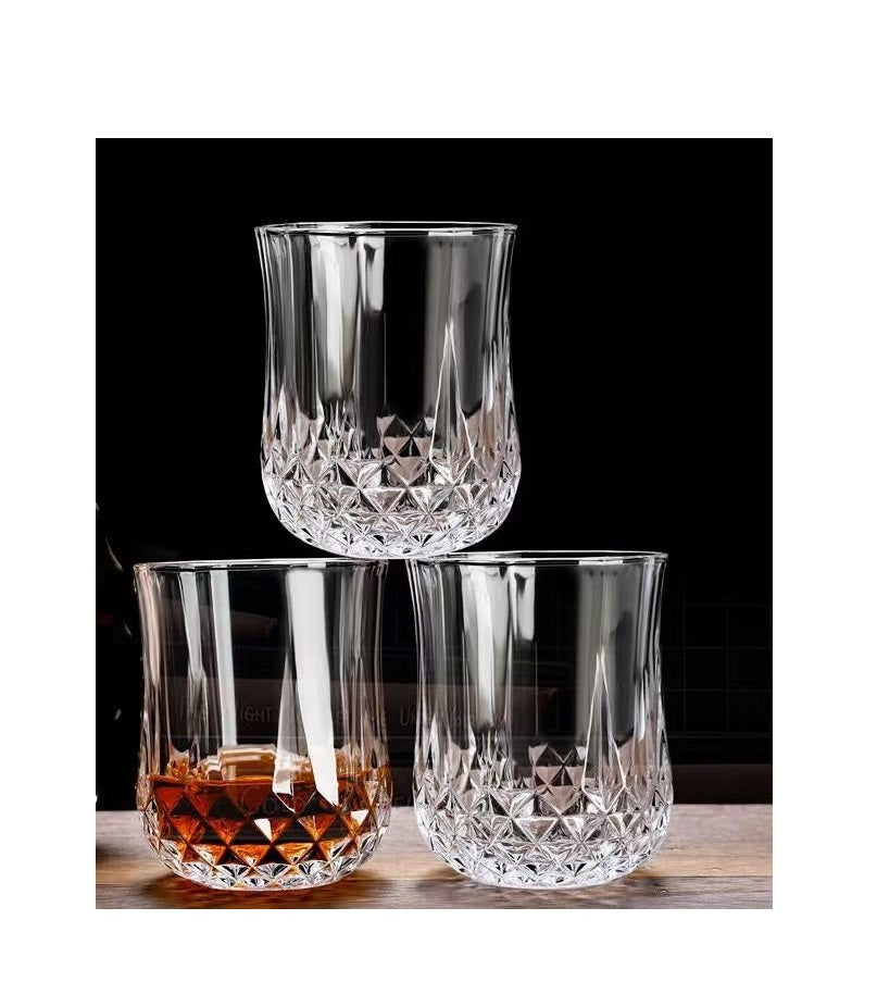 Diamond Whiskey Glass Set with Decanter | 6 Glasses + Decanter for Whiskey, Bourbon, and Scotch | Elegant Crystal Cut Design