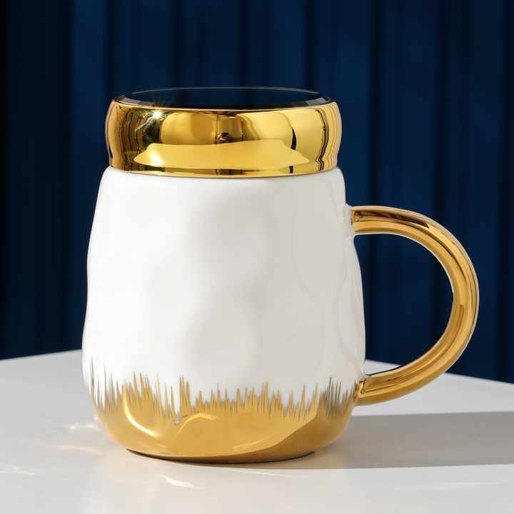 Gold Detail Ceramic Mirror Mugs | 500ml Plain Gift Mugs with Elegant Gold Accents | White and Black