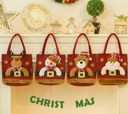 Christmas Gift Bags | Santa Claus, Snowman & Deer Designs | Children's Candy & Gift Handbag | Holiday Decorations