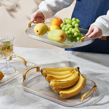 3 Piece Rectangular Transparent Acrylic Gold Plated Trays | Versatile Storage and Serving Tray Set | Ideal For Serving Snacks, Drinks, Or Displaying Decorative Items