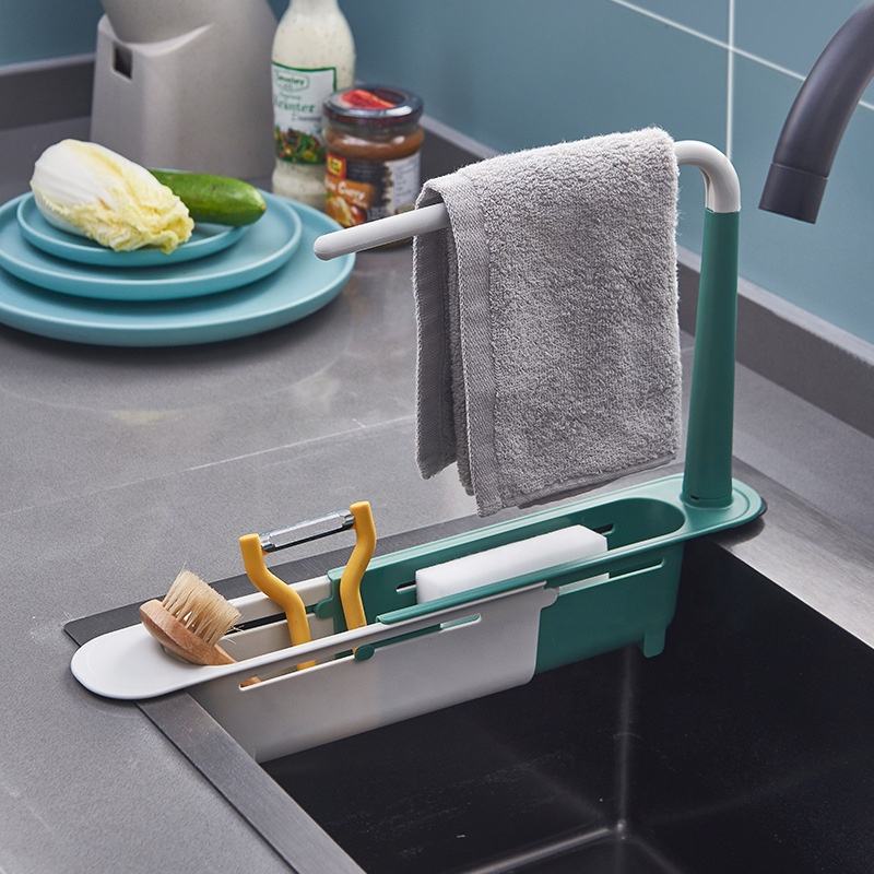 Telescopic Sink Shelf | Kitchen Sink Organizer for Soap and Sponge Holder | Adjustable Drain Rack Storage Basket | Kitchen and Bathroom Accessories