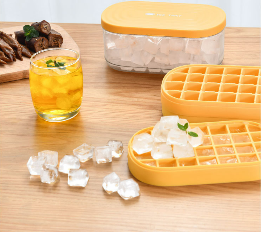 Double Layered Silicone Ice Cube Maker with Scoop | Easy Release Ice Tray Set | Storage Box Included| Kitchen Gadgets|